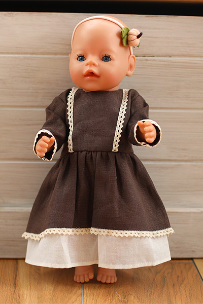 Кукольное платье шоколадного цвета